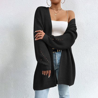 Casual Knit Cardigan - Comfortable Long Cardigans for Women in Black