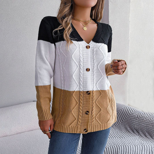 Color Block Long Cardigan - Stylish Knitwear for Women, All Seasons