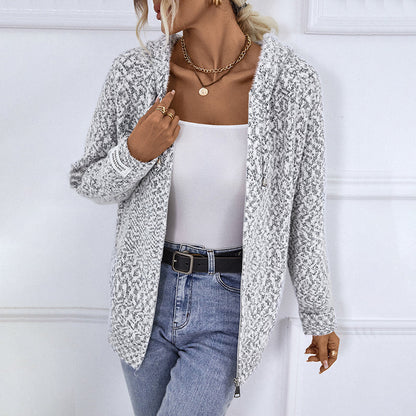 Cozy Hooded Cardigan - Soft Cotton-Acrylic Blend for All Seasons