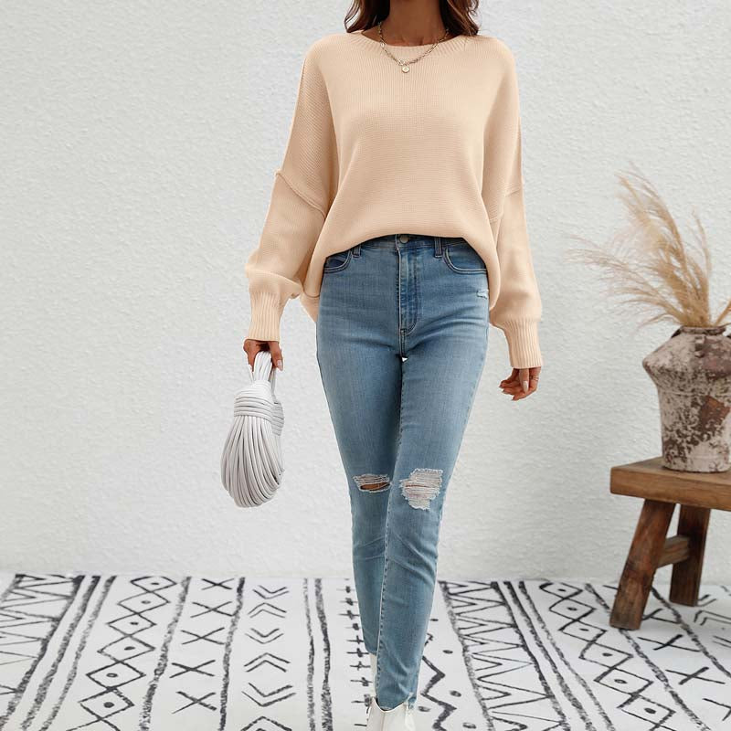Casual Knitted Pullover in Solid Colour