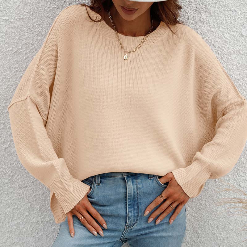 Casual Knitted Pullover in Solid Colour