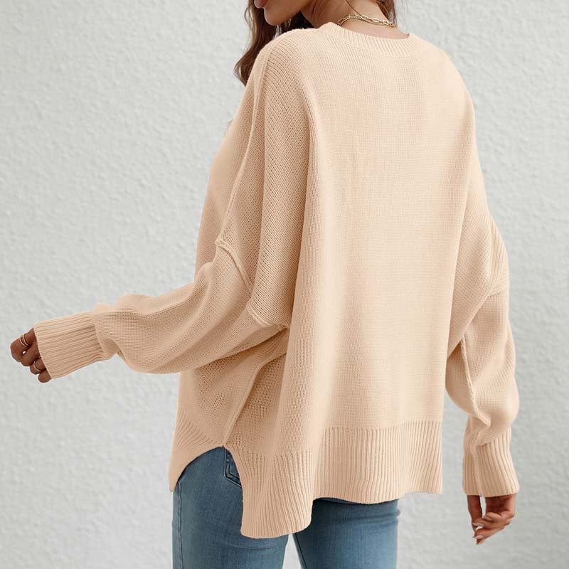 Casual Knitted Pullover in Solid Colour