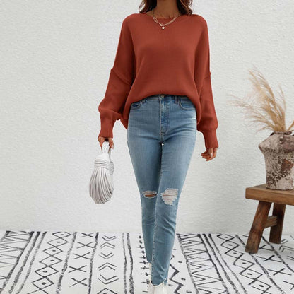 Casual Knitted Pullover in Solid Colour