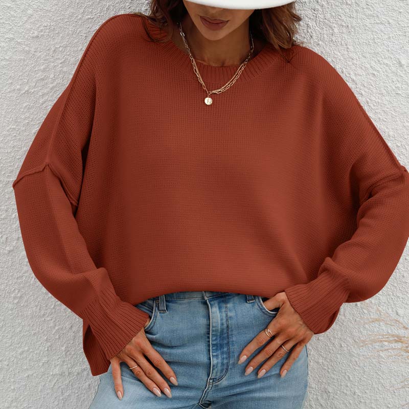 Casual Knitted Pullover in Solid Colour