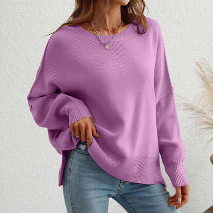 Casual Knitted Pullover in Solid Colour