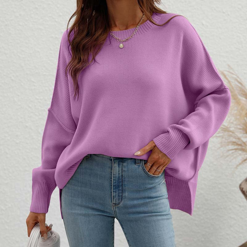 Casual Knitted Pullover in Solid Colour