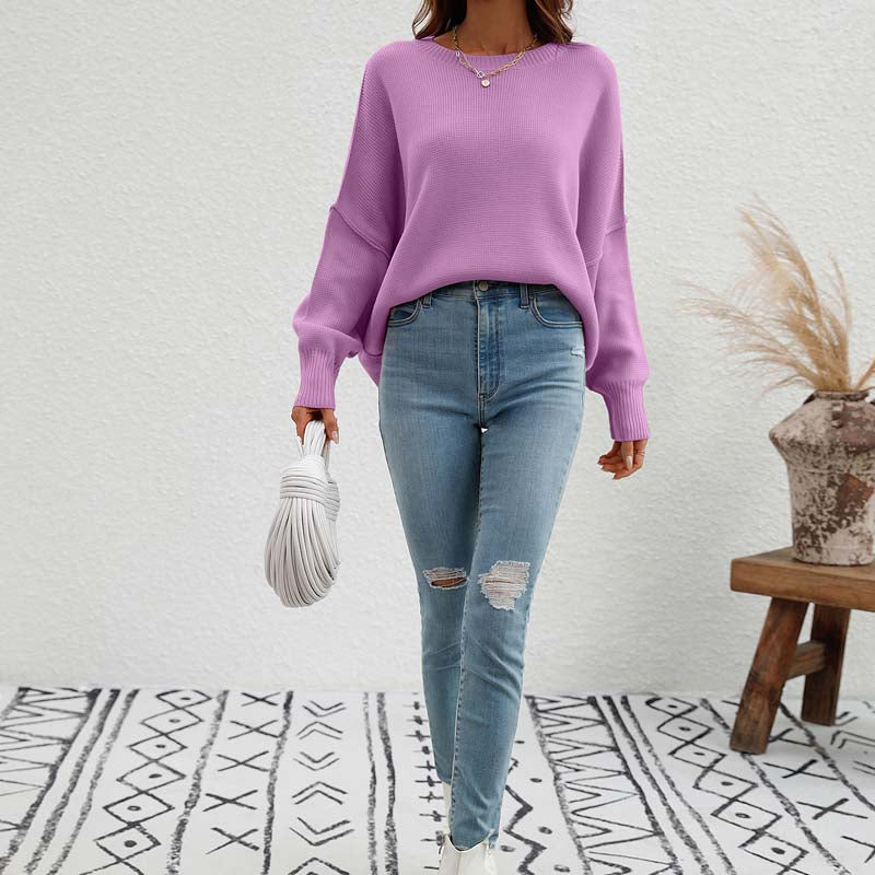 Casual Knitted Pullover in Solid Colour