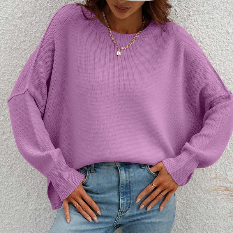Casual Knitted Pullover in Solid Colour