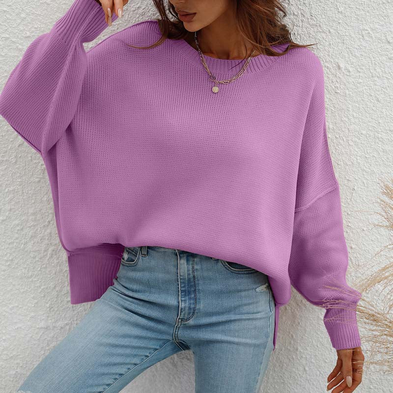 Casual Knitted Pullover in Solid Colour