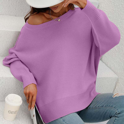 Casual Knitted Pullover in Solid Colour