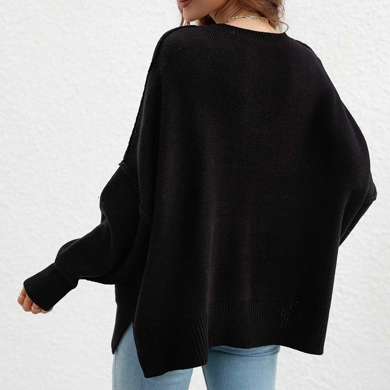 Casual Knitted Pullover in Solid Colour