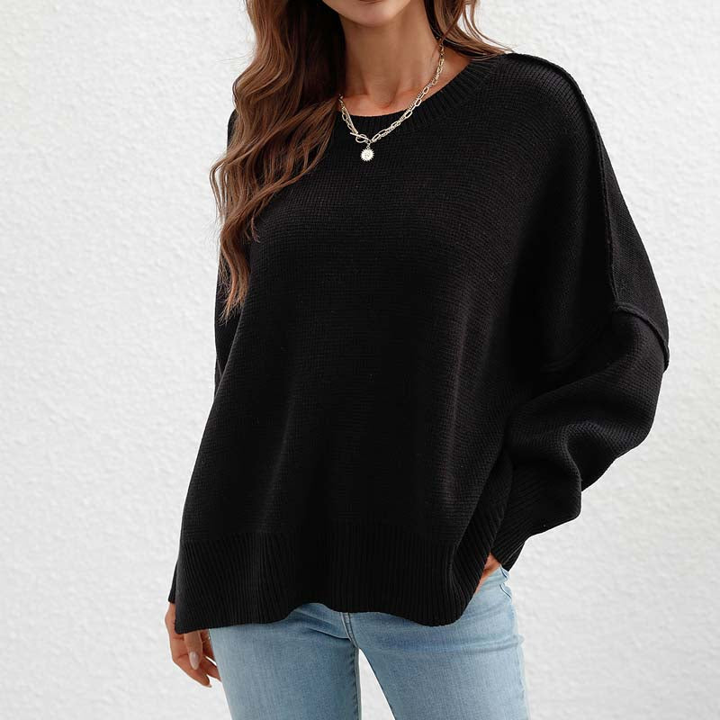 Casual Knitted Pullover in Solid Colour