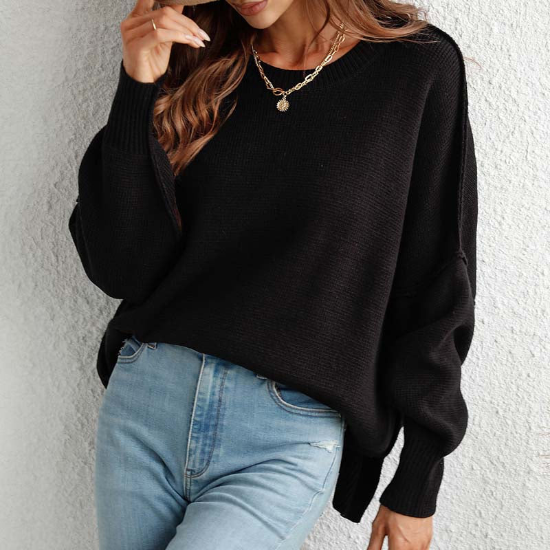 Casual Knitted Pullover in Solid Colour