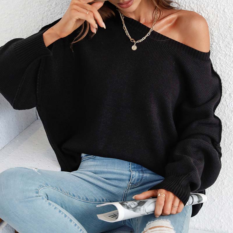 Casual Knitted Pullover in Solid Colour