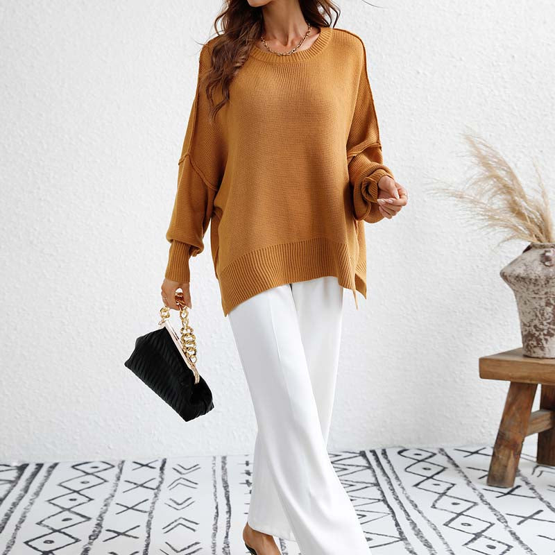 Casual Knitted Pullover in Solid Colour
