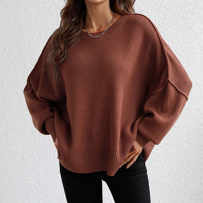 Casual Knitted Pullover in Solid Colour