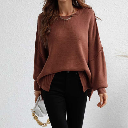 Casual Knitted Pullover in Solid Colour