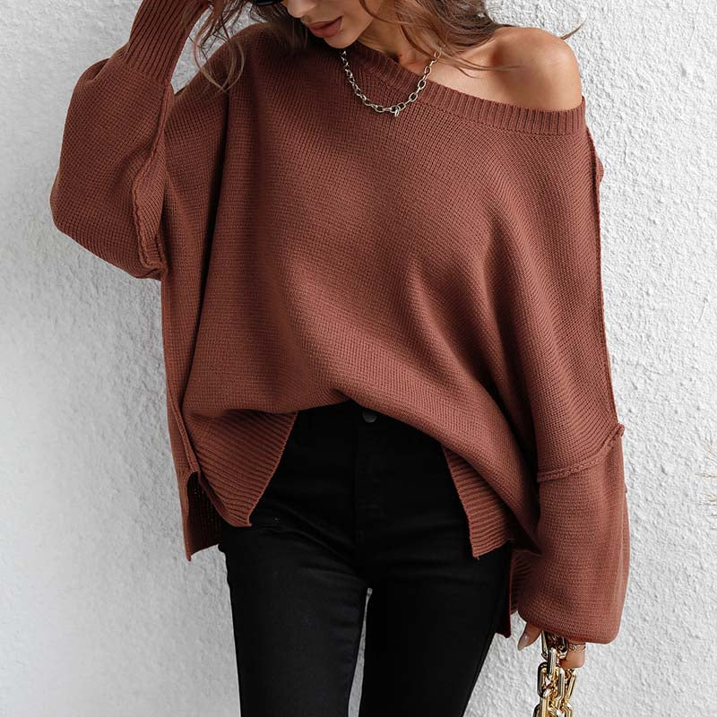 Casual Knitted Pullover in Solid Colour