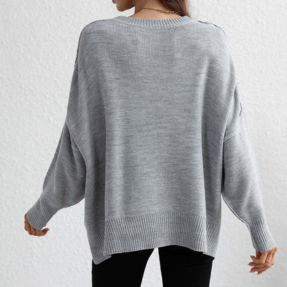 Casual Knitted Pullover in Solid Colour