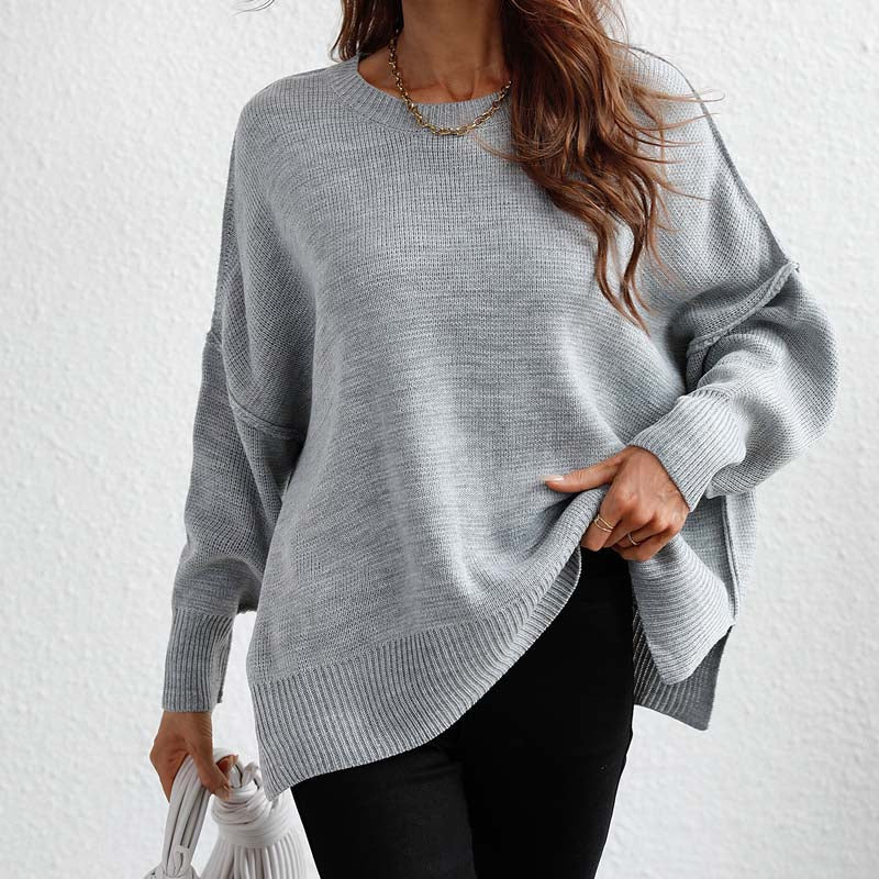 Casual Knitted Pullover in Solid Colour