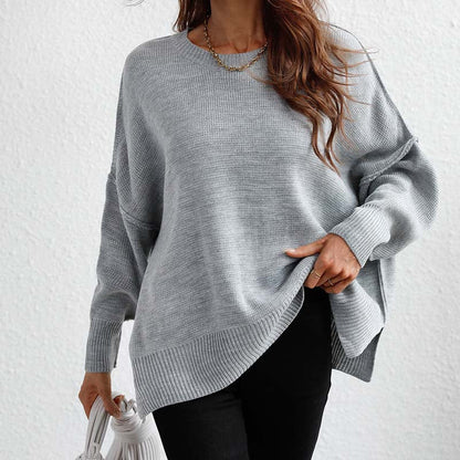 Casual Knitted Pullover in Solid Colour