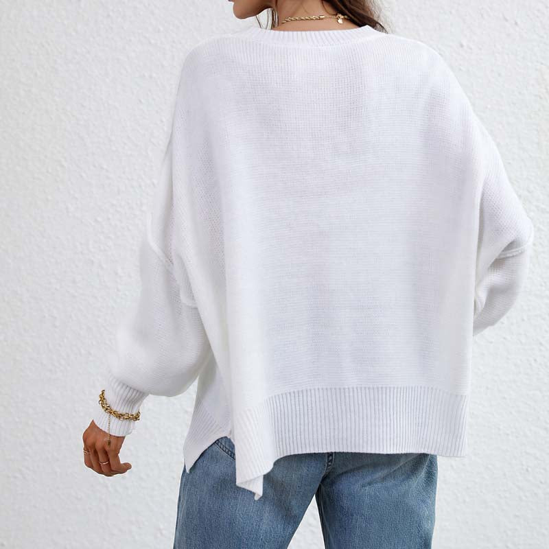 Casual Knitted Pullover in Solid Colour