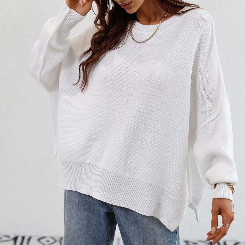 Casual Knitted Pullover in Solid Colour