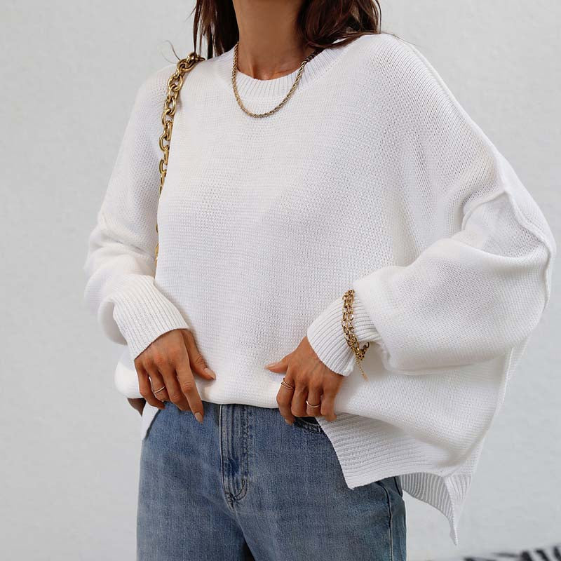 Casual Knitted Pullover in Solid Colour
