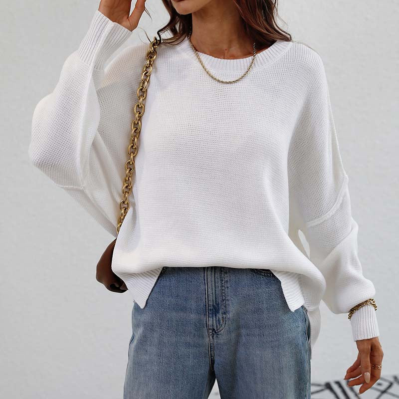 Casual Knitted Pullover in Solid Colour