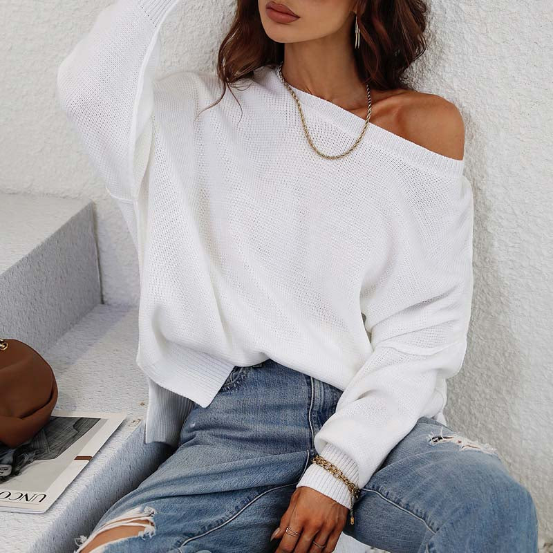 Casual Knitted Pullover in Solid Colour