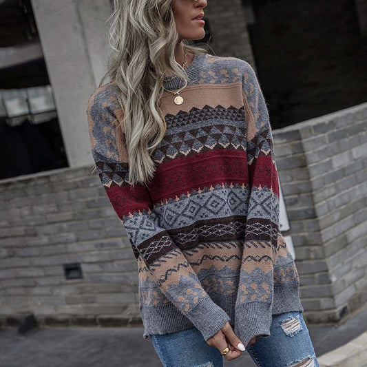 Vintage Geometric Knit Pullover | Stylish and Comfortable Sweater