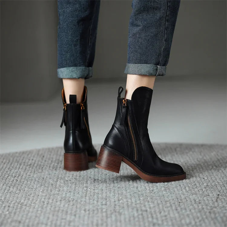 Black Leather Ankle Boots - Comfortable Chelsea Style for Women