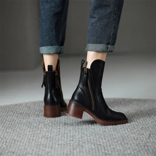 Black Leather Ankle Boots - Comfortable Chelsea Style for Women