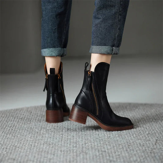 Black Leather Ankle Boots - Comfortable Chelsea Style for Women
