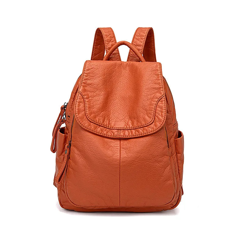 Washed leather backpack