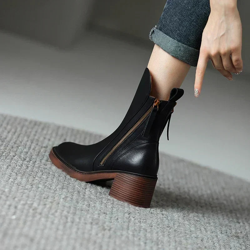 Black Leather Ankle Boots - Comfortable Chelsea Style for Women