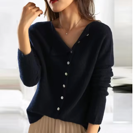 Cozy Long Cardigan - Soft Knit Fabric with Asymmetric Button Design