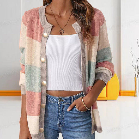 Striped Cardigan - Cozy Cotton Blend for Women, Perfect for All Seasons