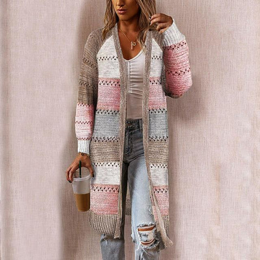 Striped Casual Cardigan - Cozy Cotton Blend for Spring & Autumn