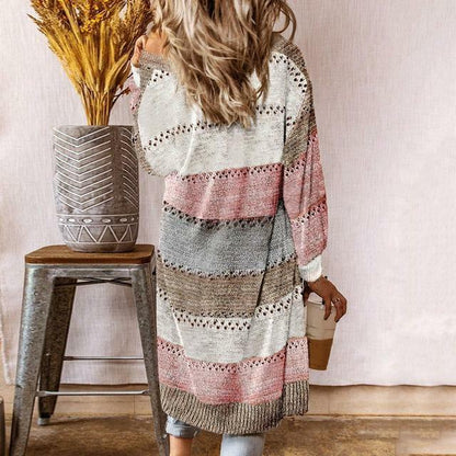 Striped Casual Cardigan - Cozy Cotton Blend for Spring & Autumn
