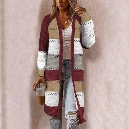 Striped Casual Cardigan - Cozy Cotton Blend for Spring & Autumn