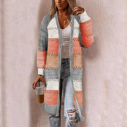 Striped Casual Cardigan - Cozy Cotton Blend for Spring & Autumn
