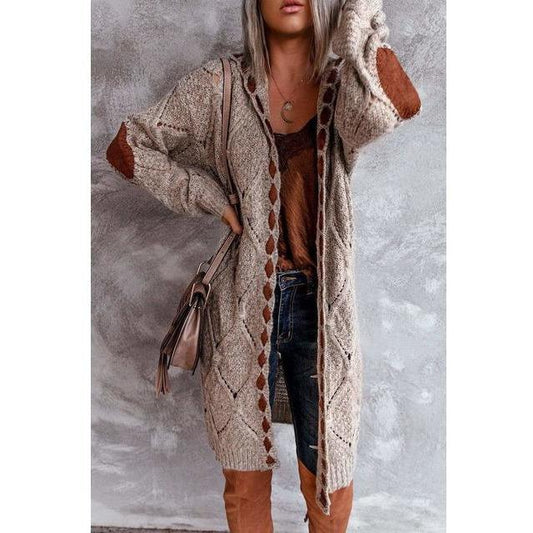 Vintage Hooded Cardigan - Cozy Patchwork Style For Women