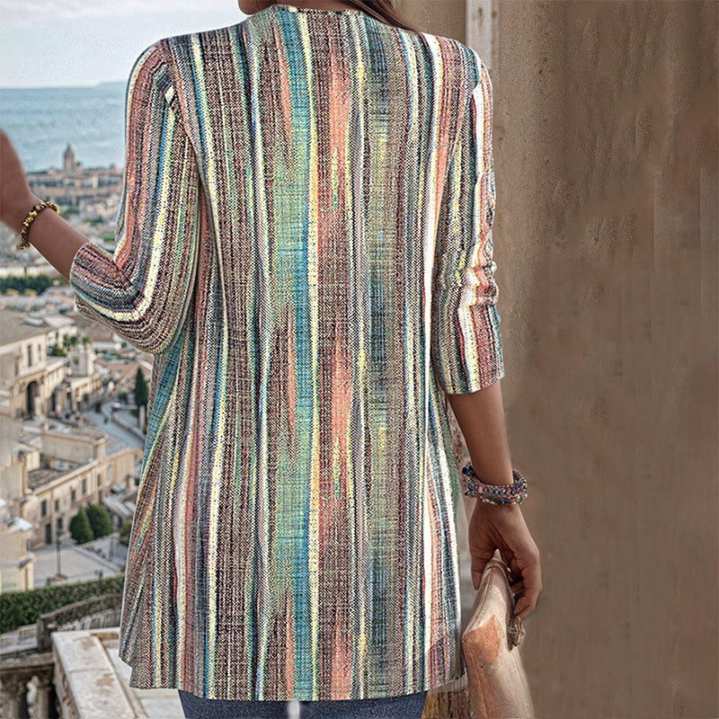 Vintage Striped Long Cardigan - Cozy All-Season Womens Jumper