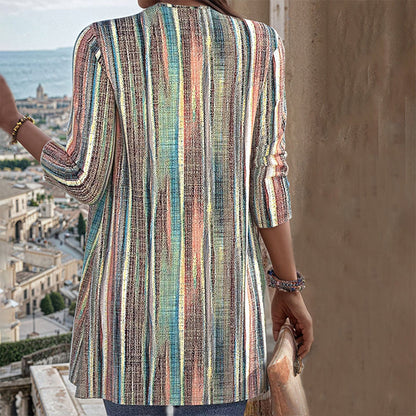Vintage Striped Long Cardigan - Cozy All-Season Womens Jumper
