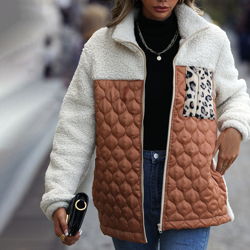 Warm Patchwork Plush Coat - Stylish Winter Coats for Women