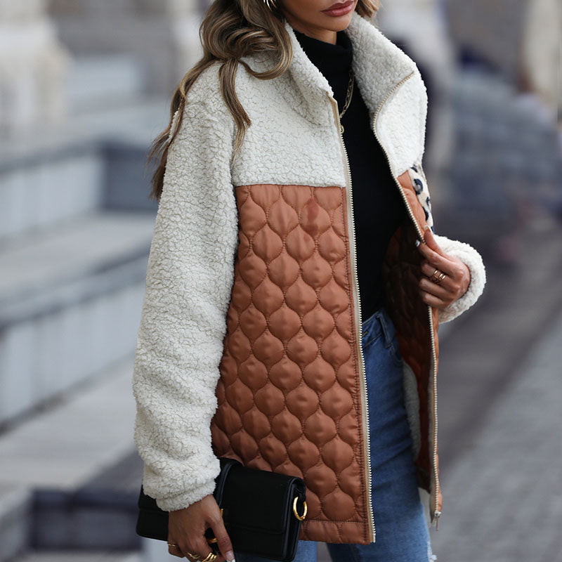 Warm Patchwork Plush Coat - Stylish Winter Coats for Women