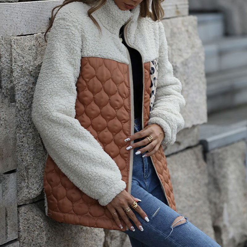 Warm Patchwork Plush Coat - Stylish Winter Coats for Women
