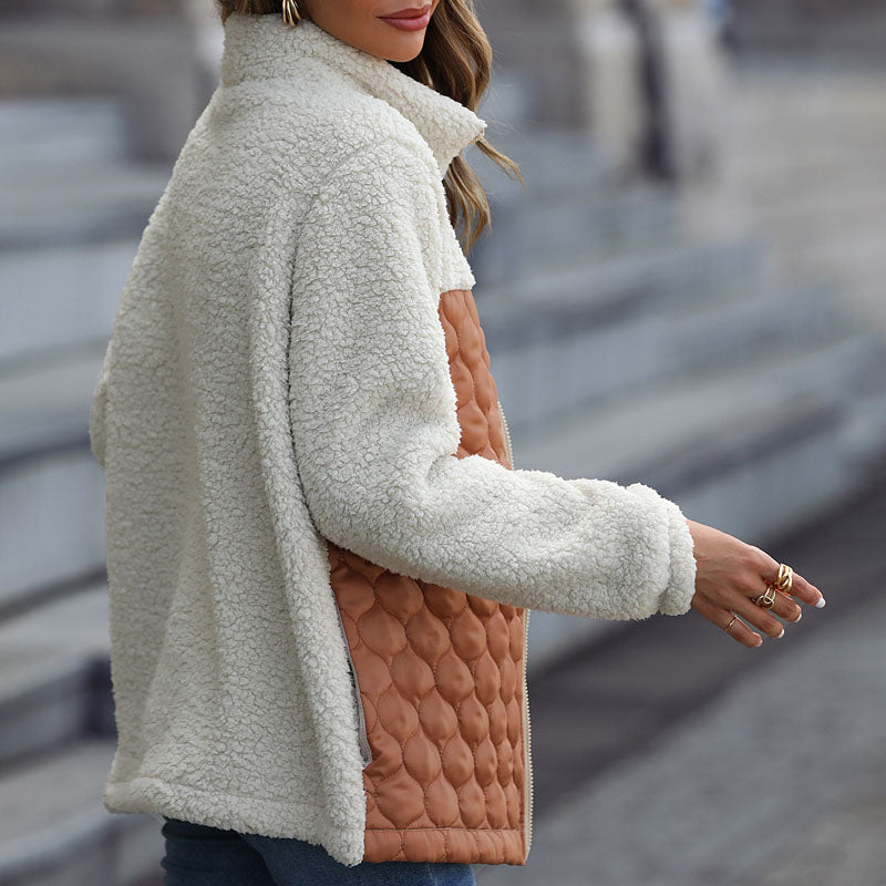 Warm Patchwork Plush Coat - Stylish Winter Coats for Women