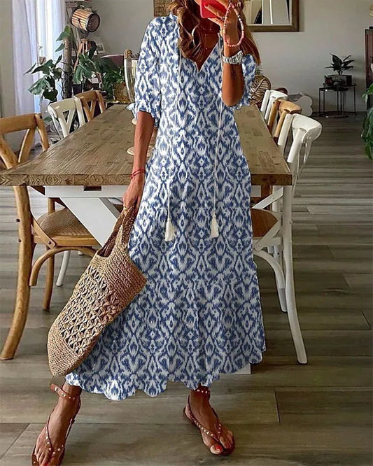 White Floral Maxi Dress - Long Sleeve, Flattering Fit & Comfort